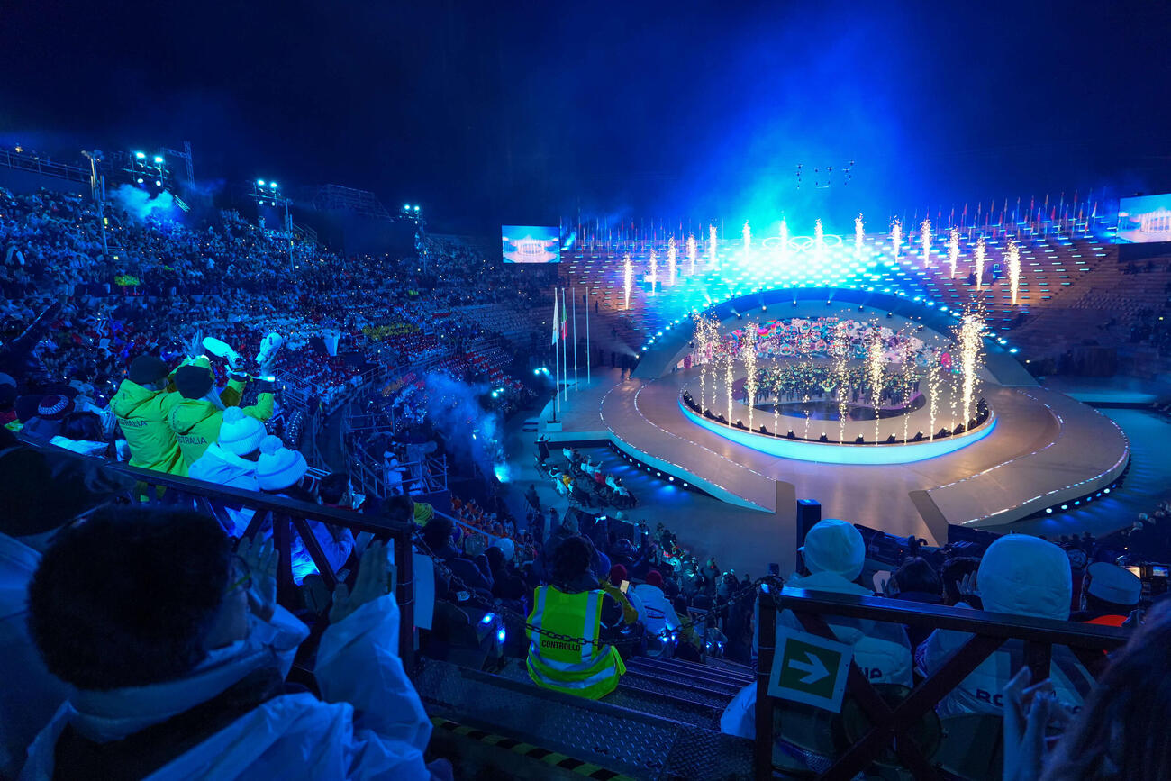 ミラノ・コルティナ五輪閉会式が行われるベローナ五輪アリーナ（撮影・パオロ　ヌッチ）