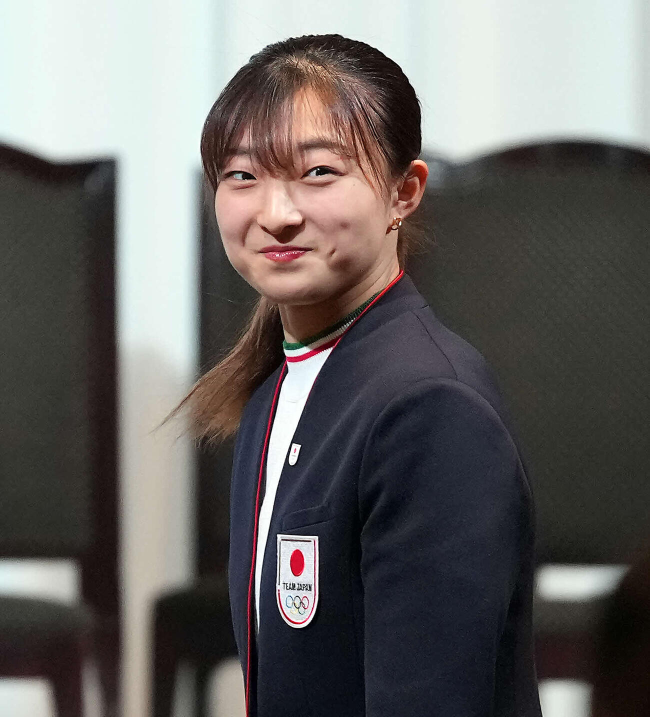 解団式に出席したフィギュアの坂本花織（撮影・たえ見朱実）