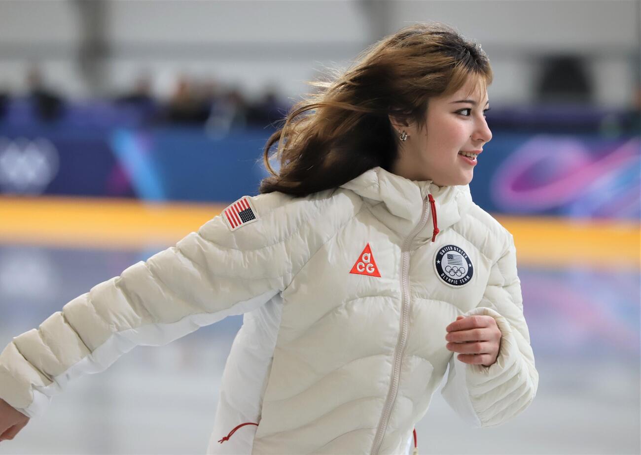 ミラノ・コルティナ五輪の練習用リンクで笑顔を見せるリュウ（撮影・藤塚大輔）