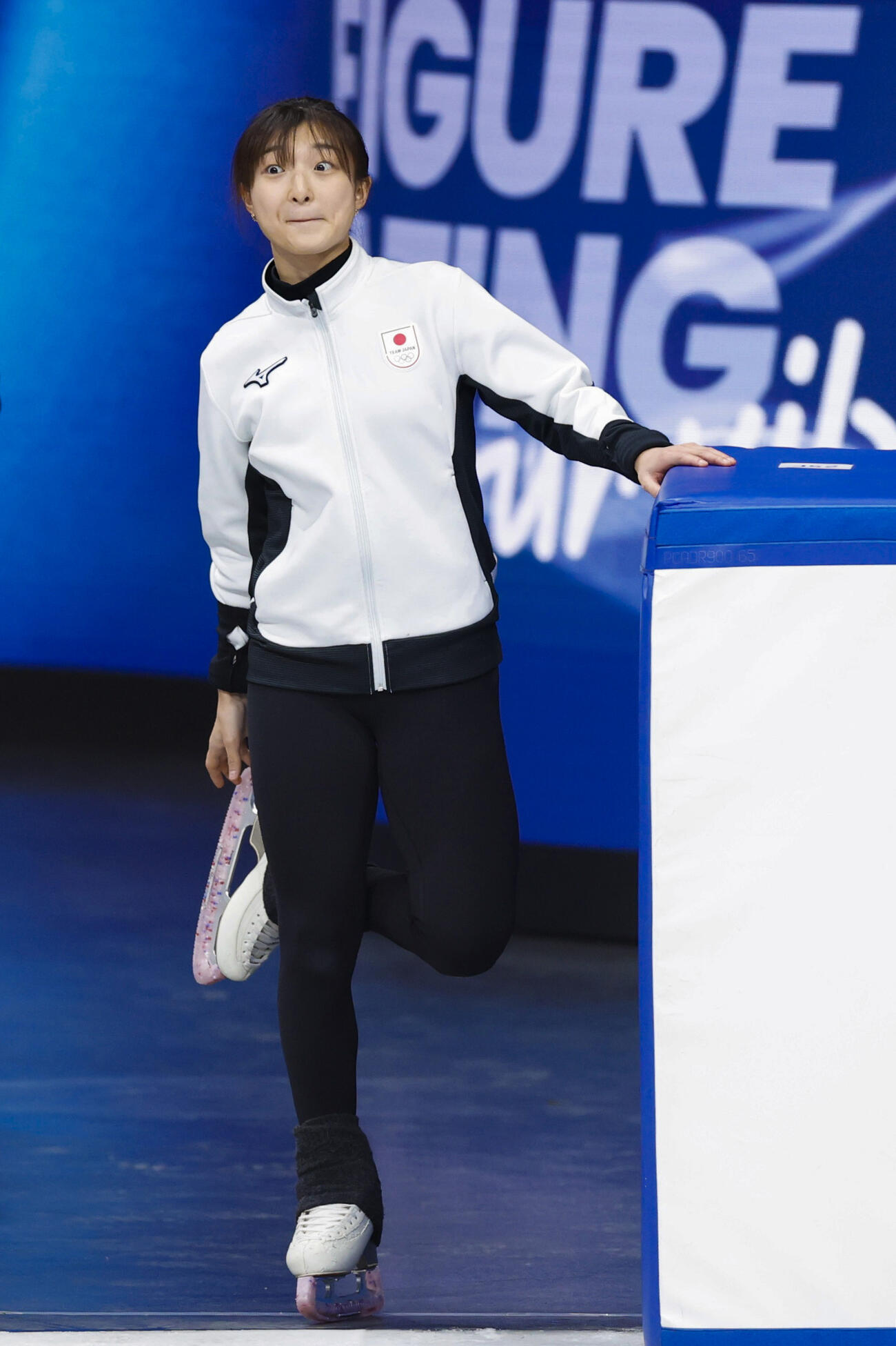 公式練習に臨む坂本花織（共同）