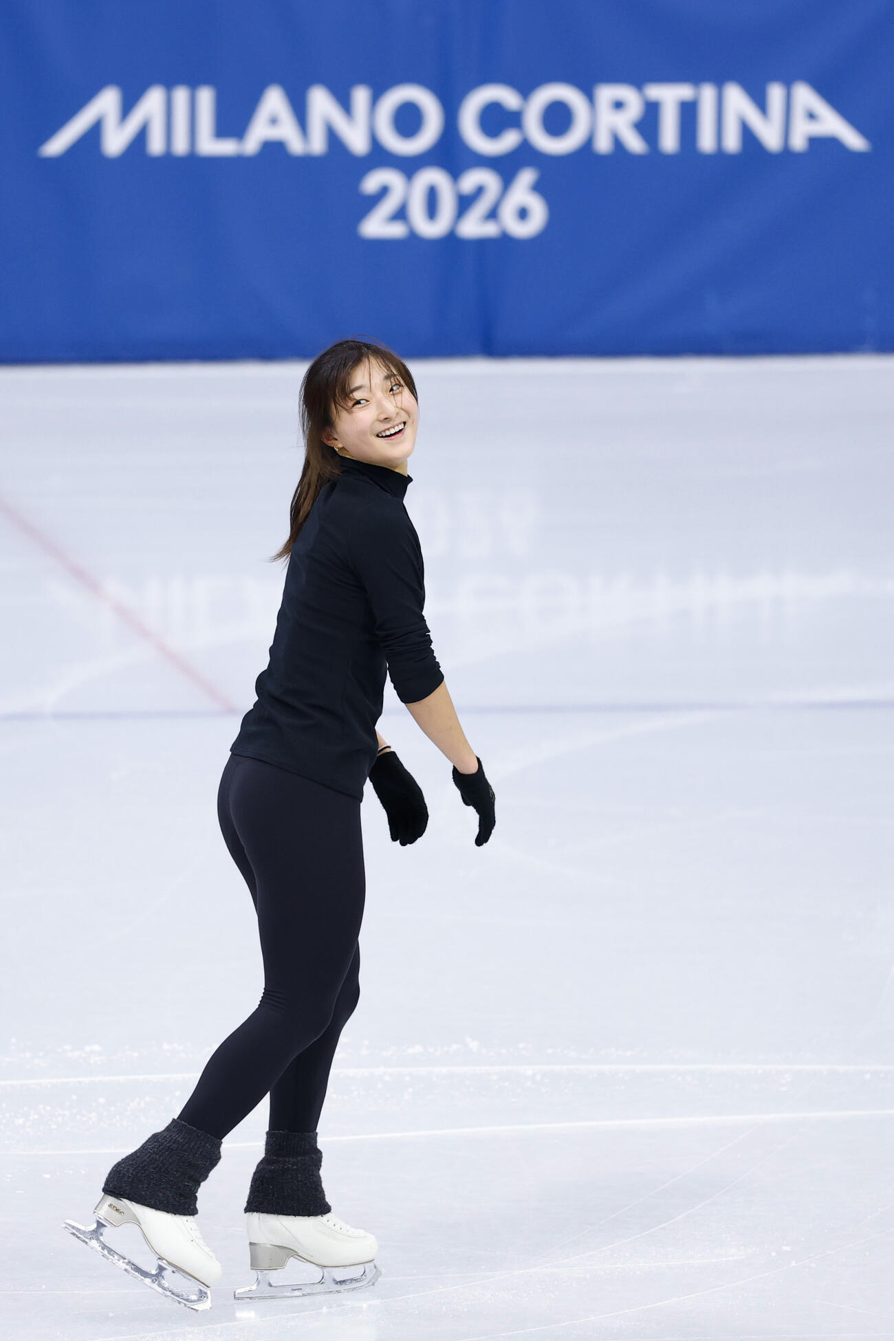 公式練習を終えた坂本花織（共同）