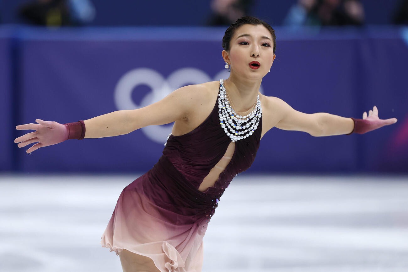 団体女子フリーで演技する坂本（撮影・前田充）