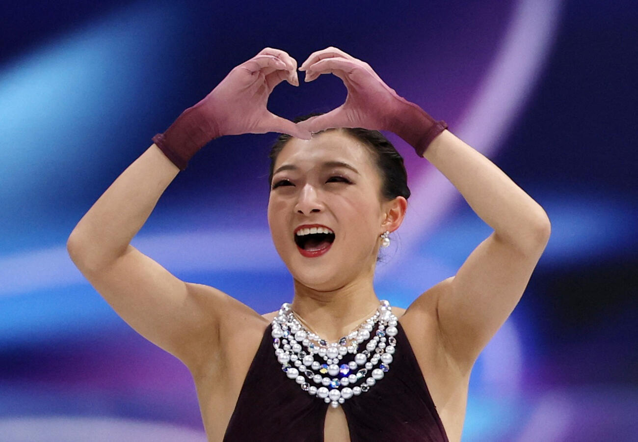 フリーの演技を終えた坂本花織（ロイター）