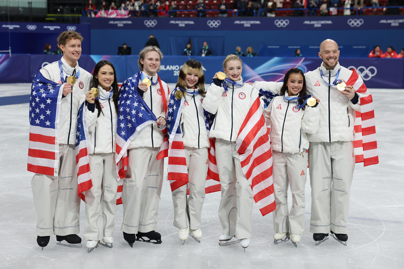 団体で金メダルを獲得した米国の選手たち（撮影・前田充