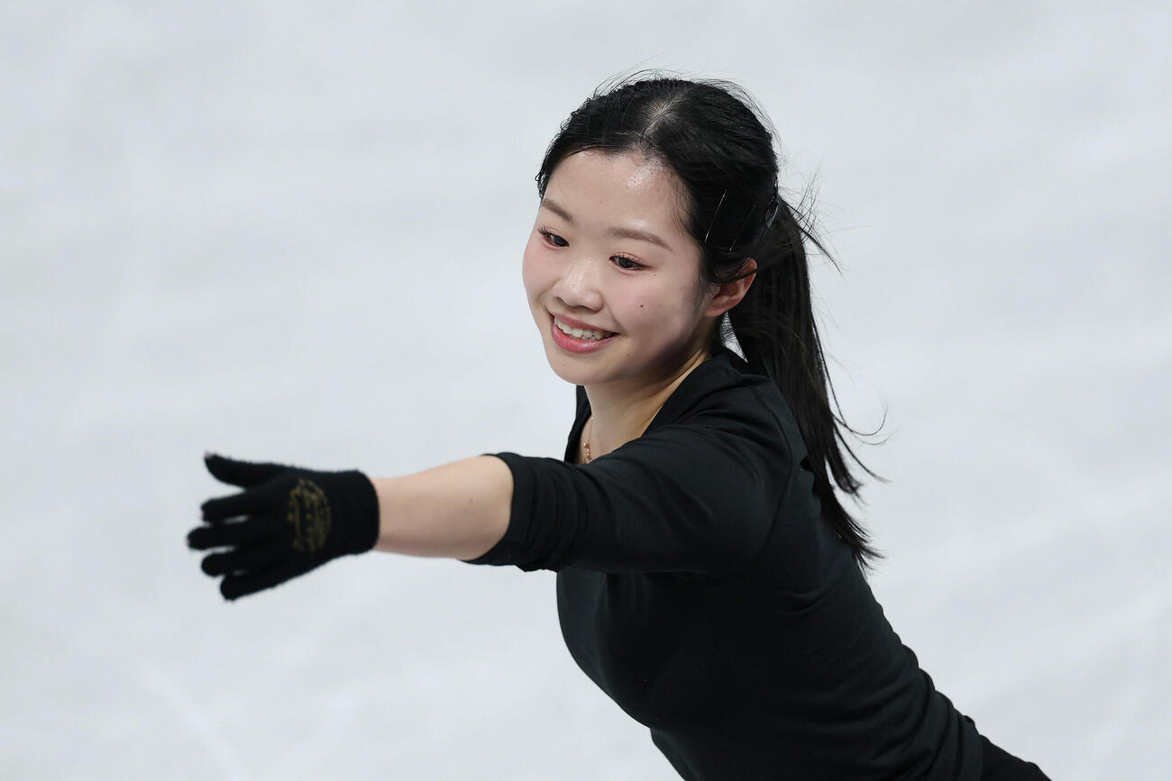 18日、女子フリーに向け調整する中井（撮影・前田充）