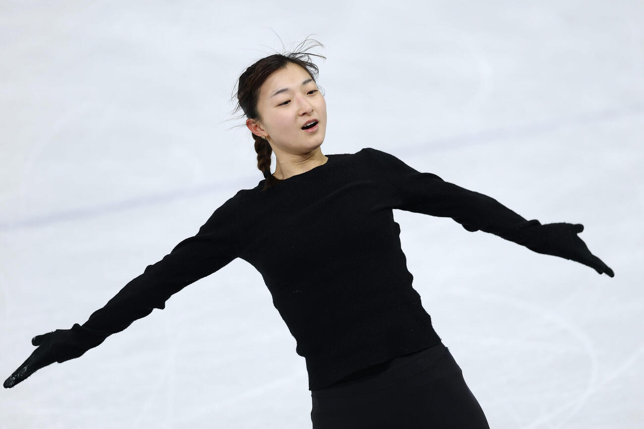 18日、女子フリーに向け調整する坂本（撮影・前田充）
