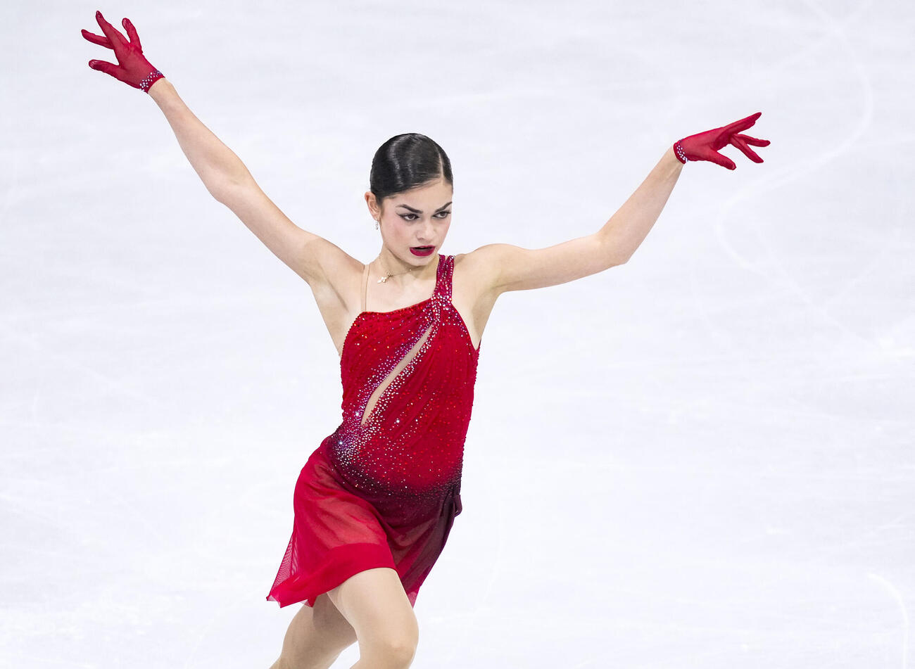 女子フリー　演技するアデリア・ペトロシャン＝ミラノ（共同）