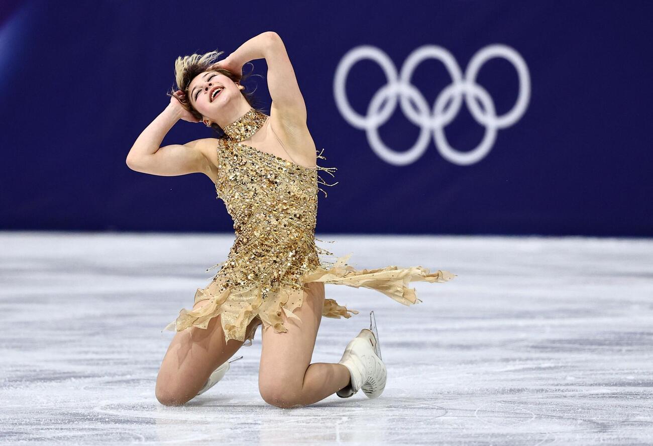 フィギュアスケート女子フリーで演技し金メダルを獲得したアリサ・リュウ（ロイター）