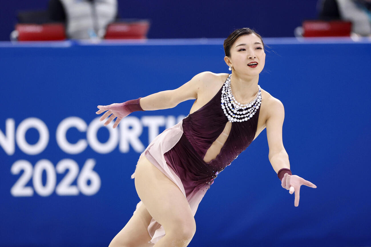 女子フリー　演技する坂本花織（共同）