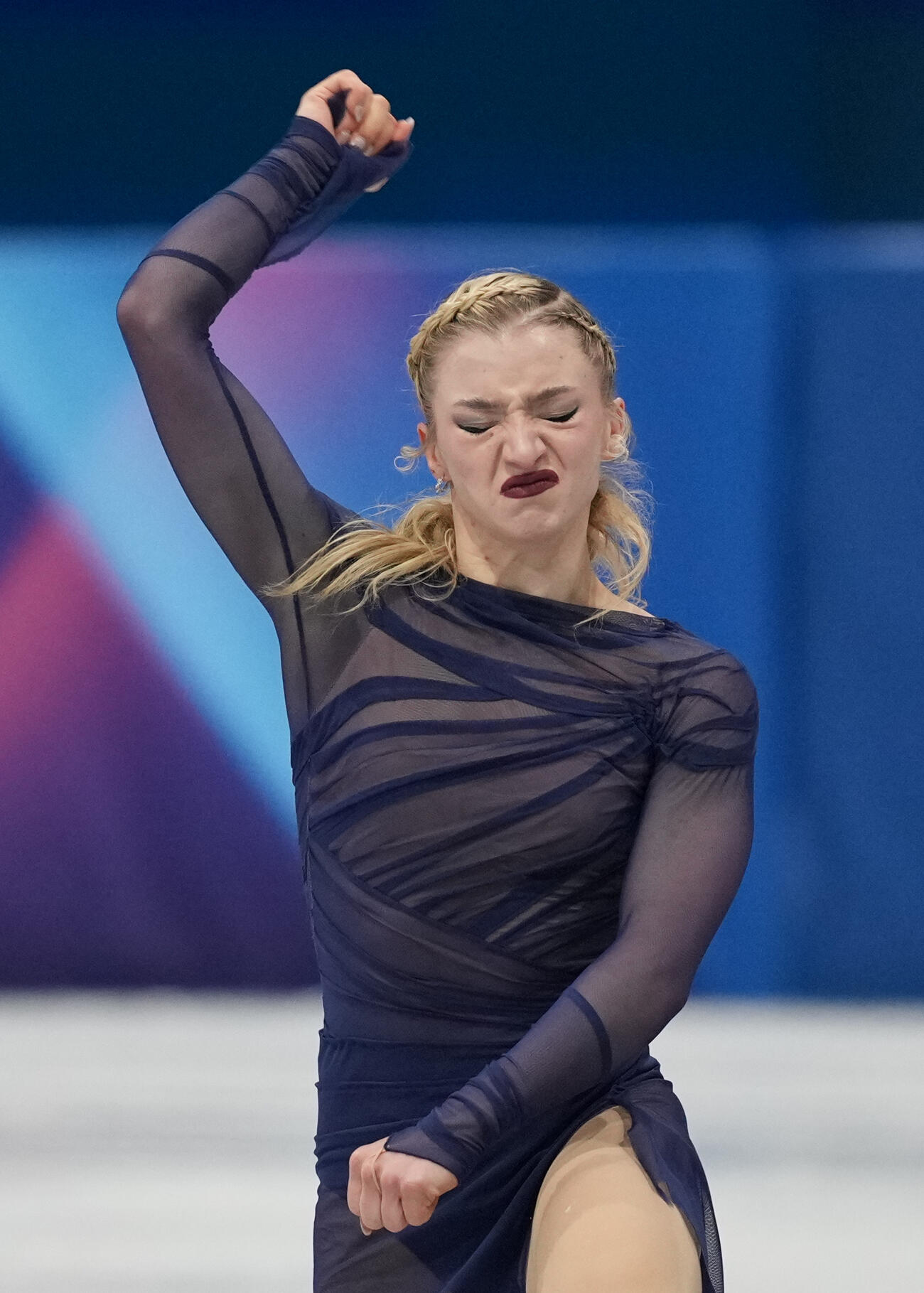 フィギュア女子フリー　演技を終えガッツポーズのアンバー・グレン（ＡＰ）