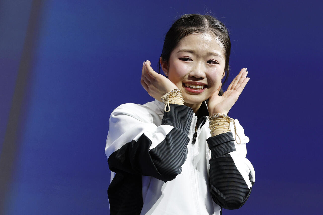 銅メダルが確定し、涙を流す中井亜美（共同）