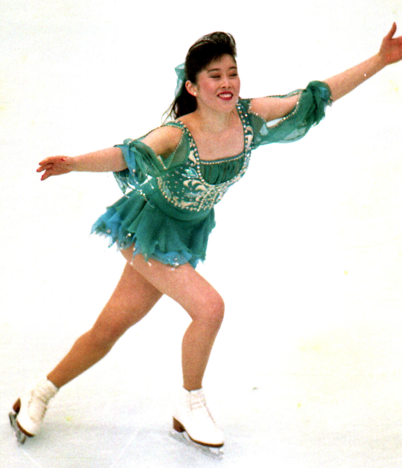 アルベールビル五輪　女子フィギュアスケート　オリジナルプログラム（OP）　1位のクリスティー・ヤマグチ（1992年2月20日撮影）