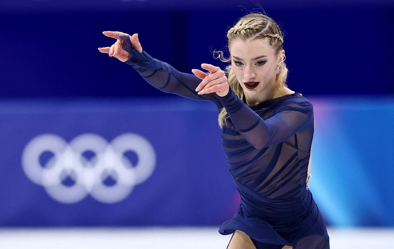 女子フリーで演技するアンバー・グレン（ロイター）