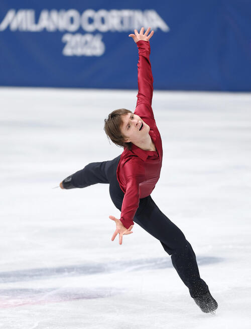 男子SPで演技するラトビアのデニス・バシリエフス(撮影・前田充)