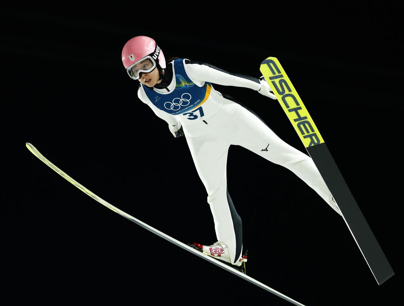 女子個人ラージヒル　勢藤優花の1回目の飛躍（ロイター）
