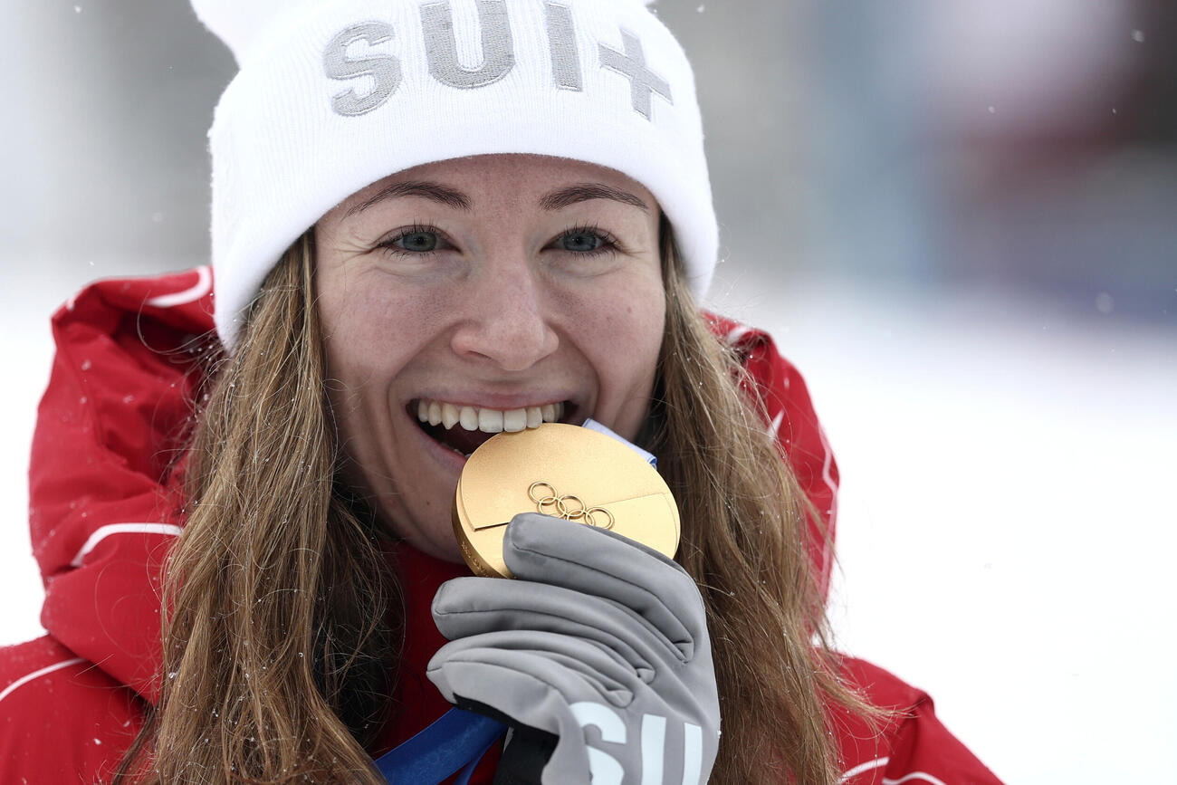 山岳スキー女子決勝で金メダルを獲得したスイスのマリアンヌ・ファトン(AP)