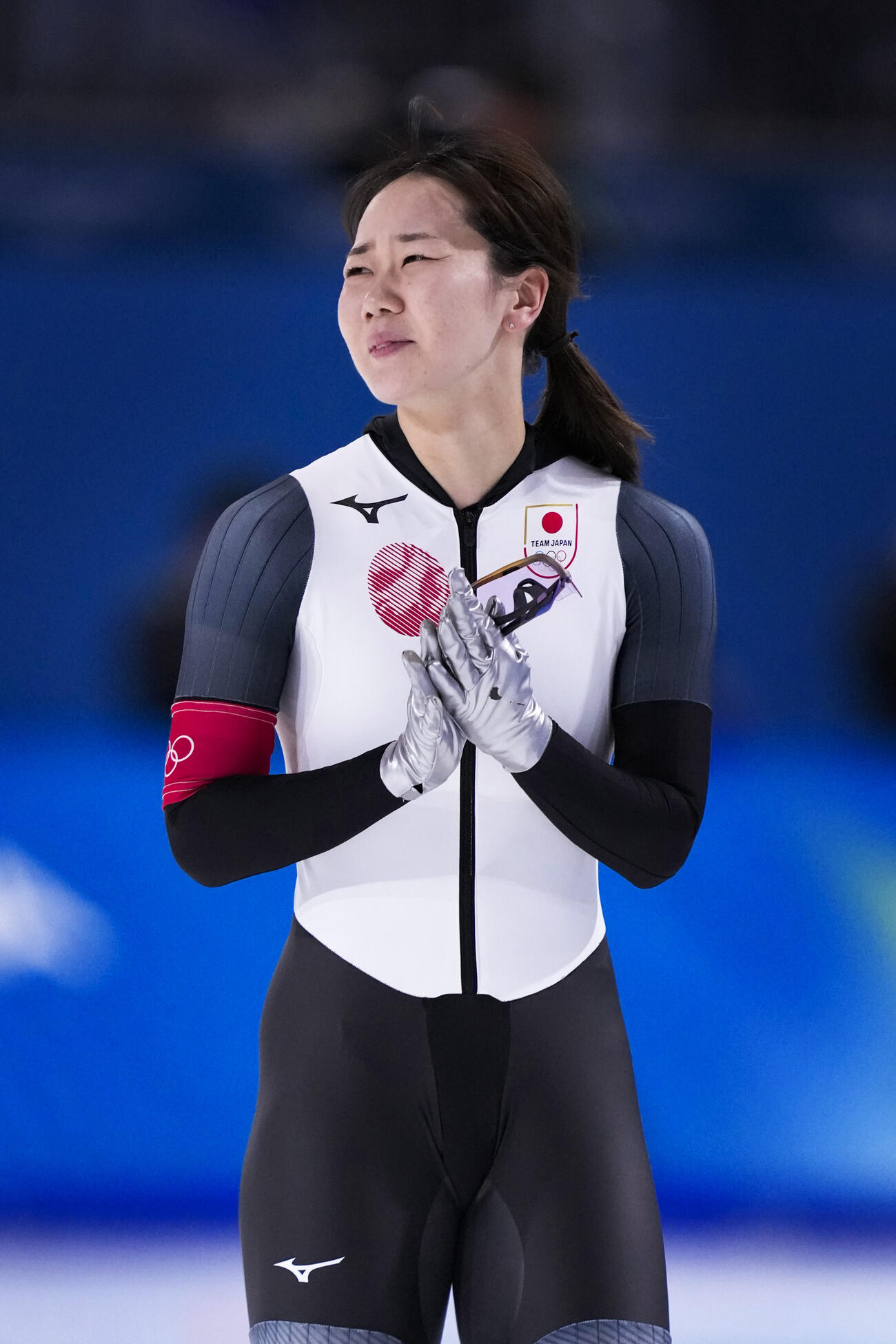 スピードスケート女子500ｍ　レースを終え悔しそうな表情の吉田雪乃（共同）