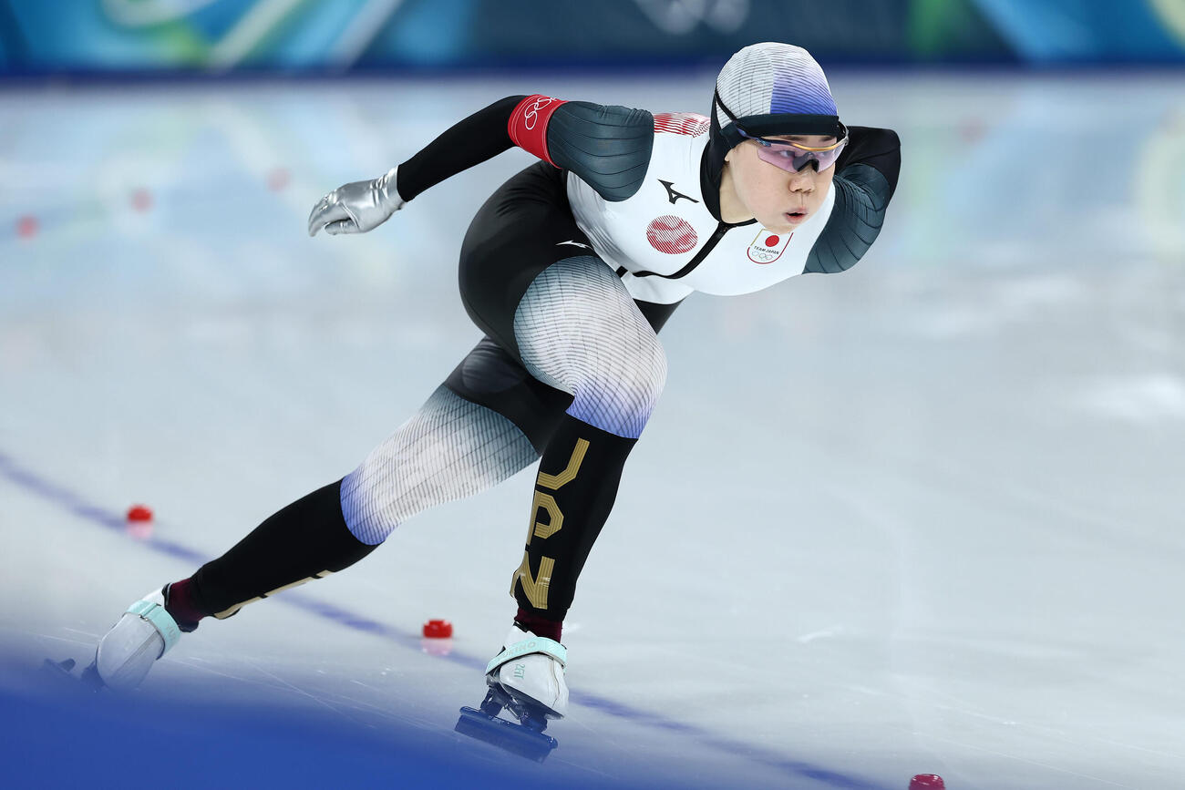 女子500メートルで滑走する吉田（撮影・前田充）
