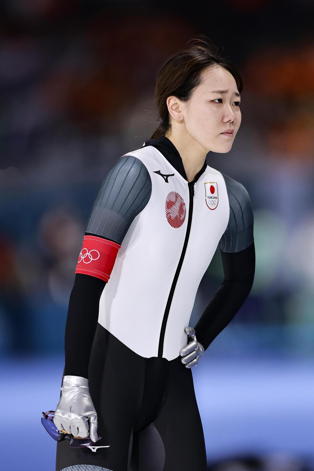 スピードスケート女子500ｍ　レースを終え悔しそうな表情の吉田雪乃（共同）