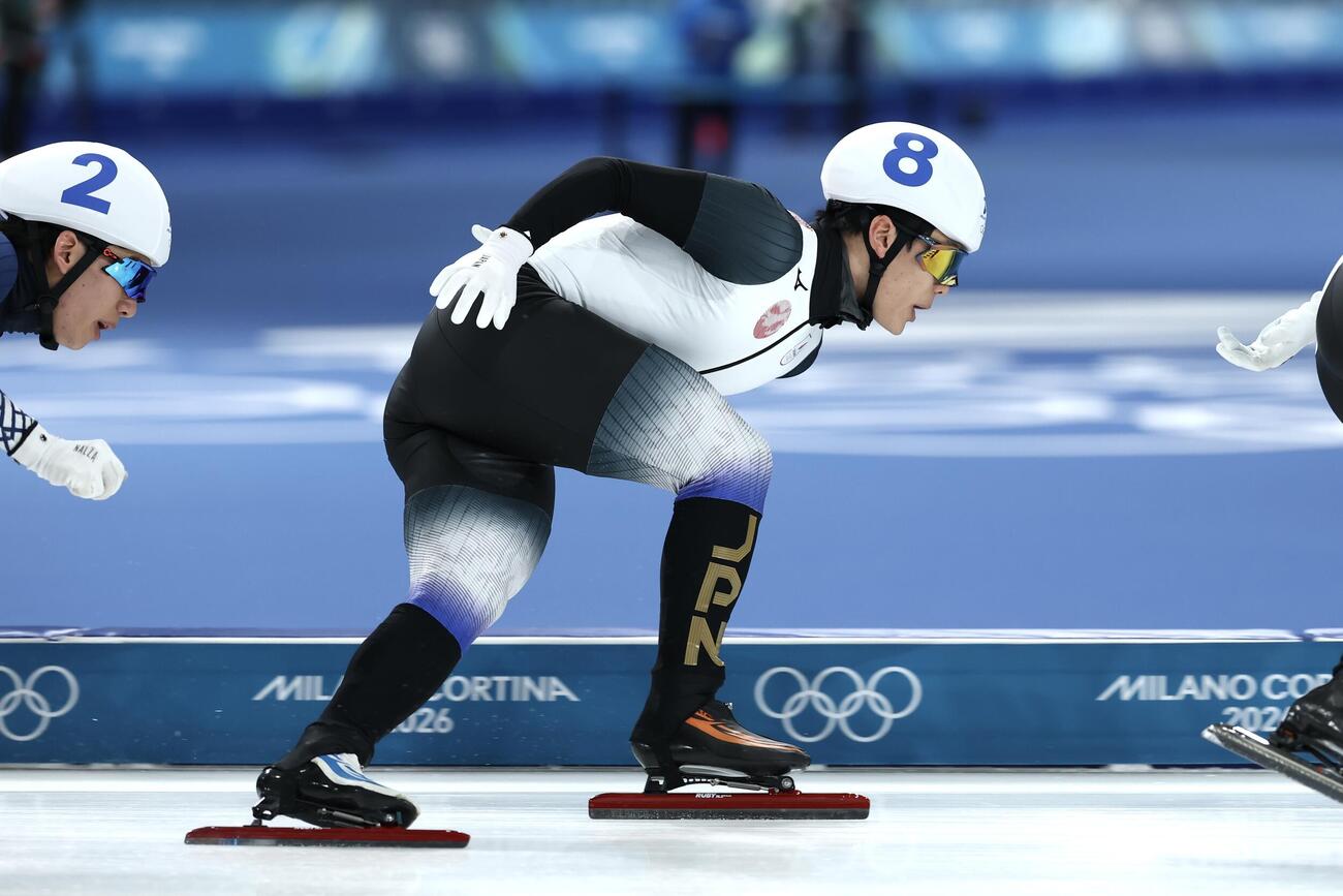 マススタート準決勝で滑走する佐々木（撮影・前田充）＝2026年2月20日（現地時間）