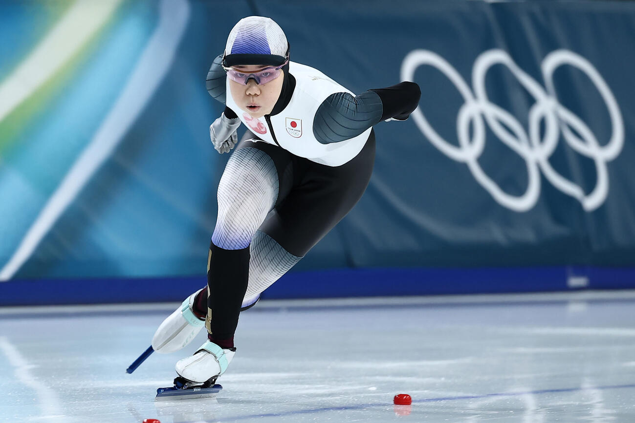 女子500メートルで滑走する吉田雪乃（2026年2月15日撮影）
