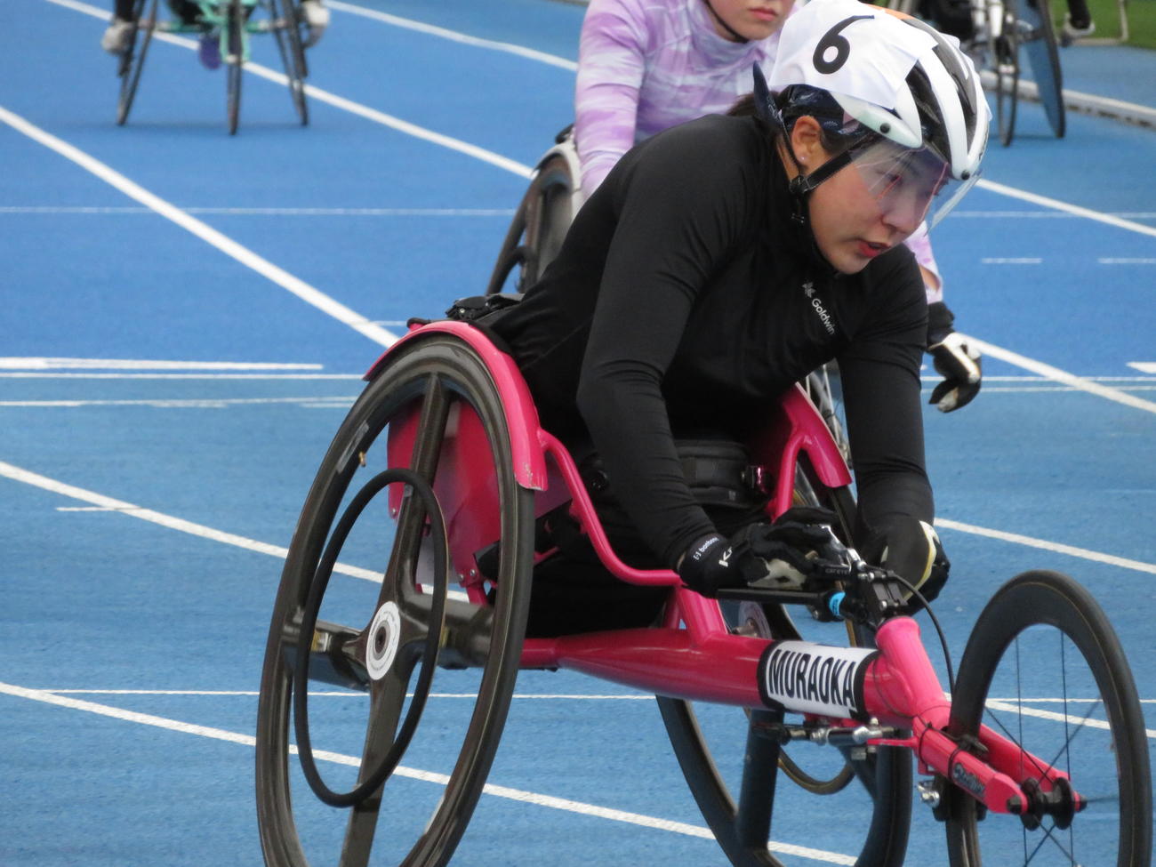 女子100メートル（車いすT54）を制した村岡桃佳（撮影・小堀泰男）