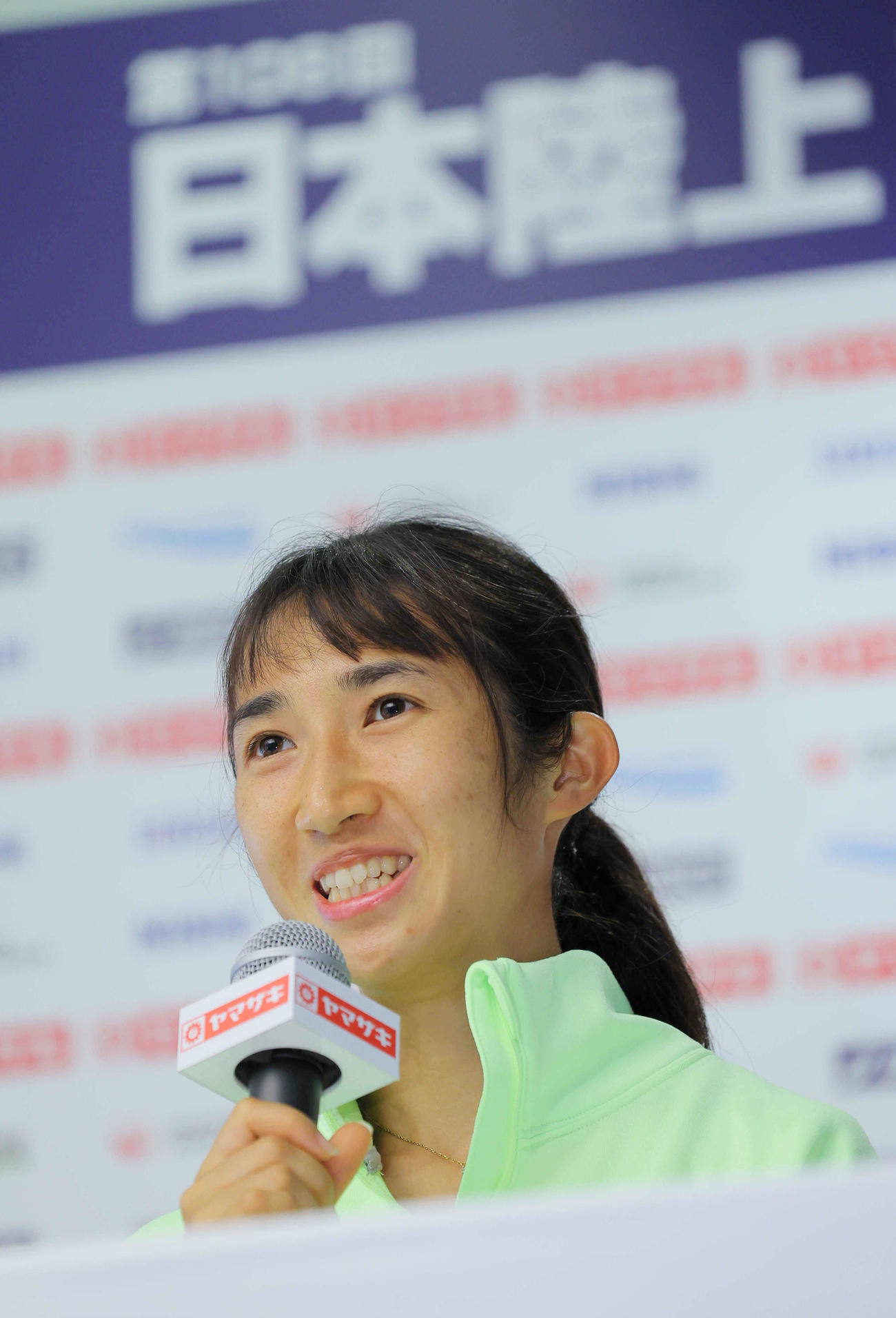日本陸上競技選手権大会へ向けて意気込みを語る田中（代表撮影）