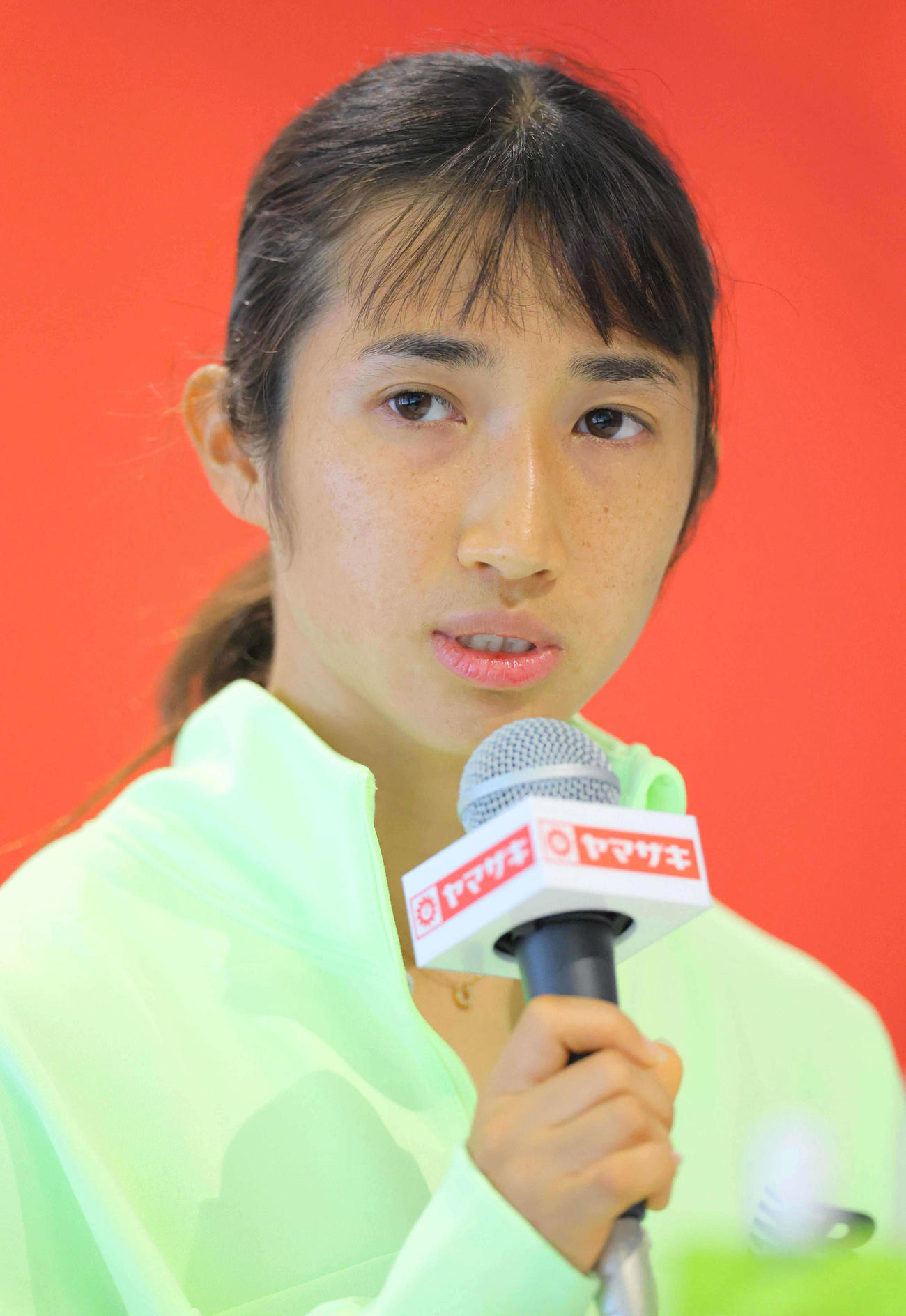 日本陸上競技選手権大会へ向けて意気込みを語る田中（代表撮影）