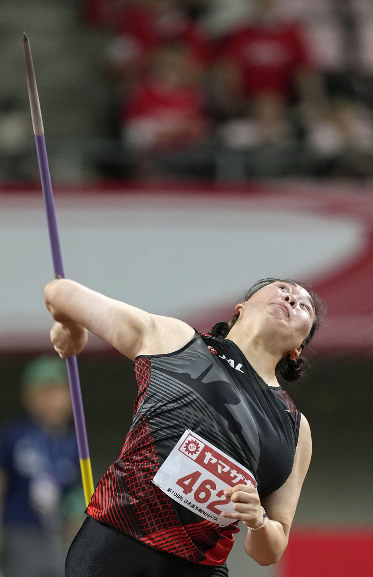 女子やり投げ　62メートル87で優勝した北口榛花（共同）
