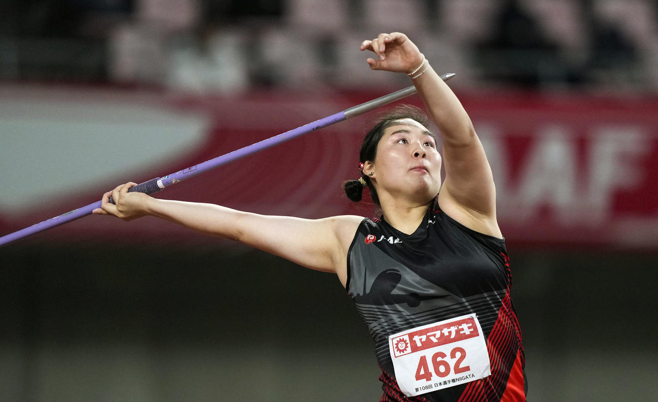 女子やり投げ　62メートル87で優勝した北口榛花（共同）