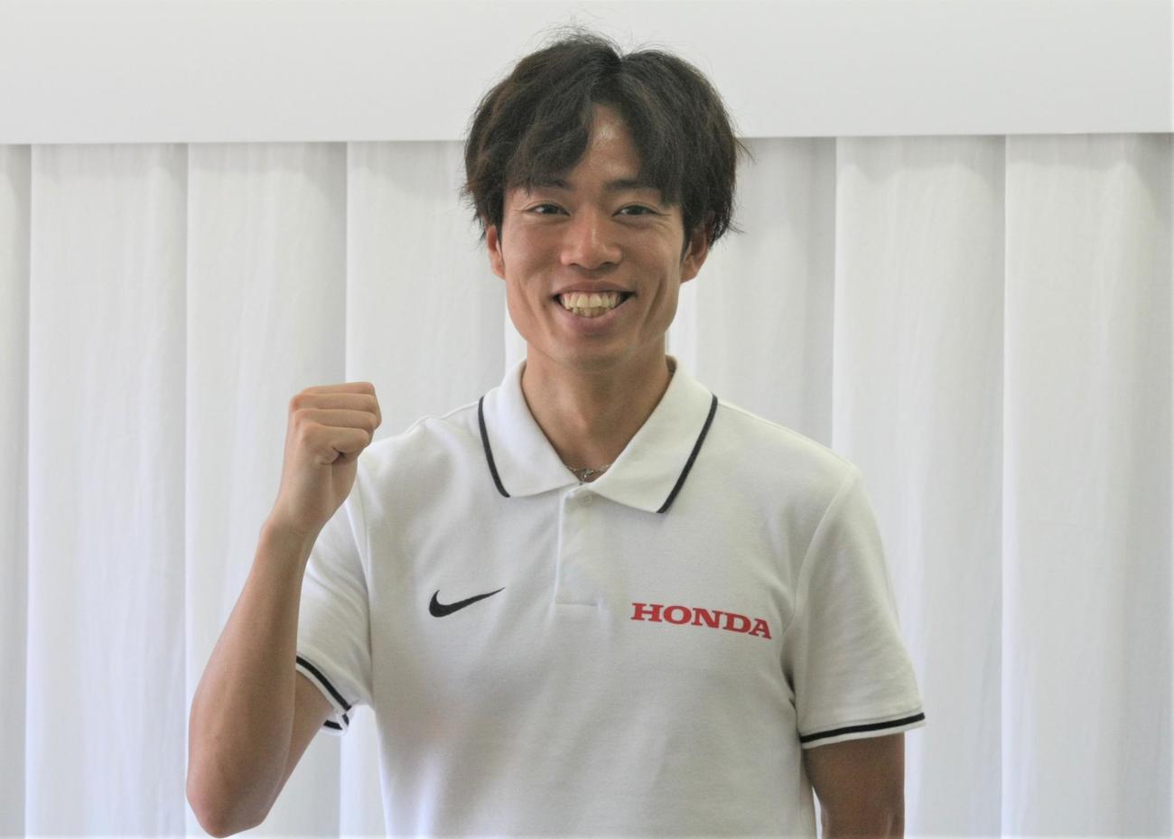 ホンダ陸上競技部の取材会に出席した男子3000メートル障害の青木（撮影・藤塚大輔）