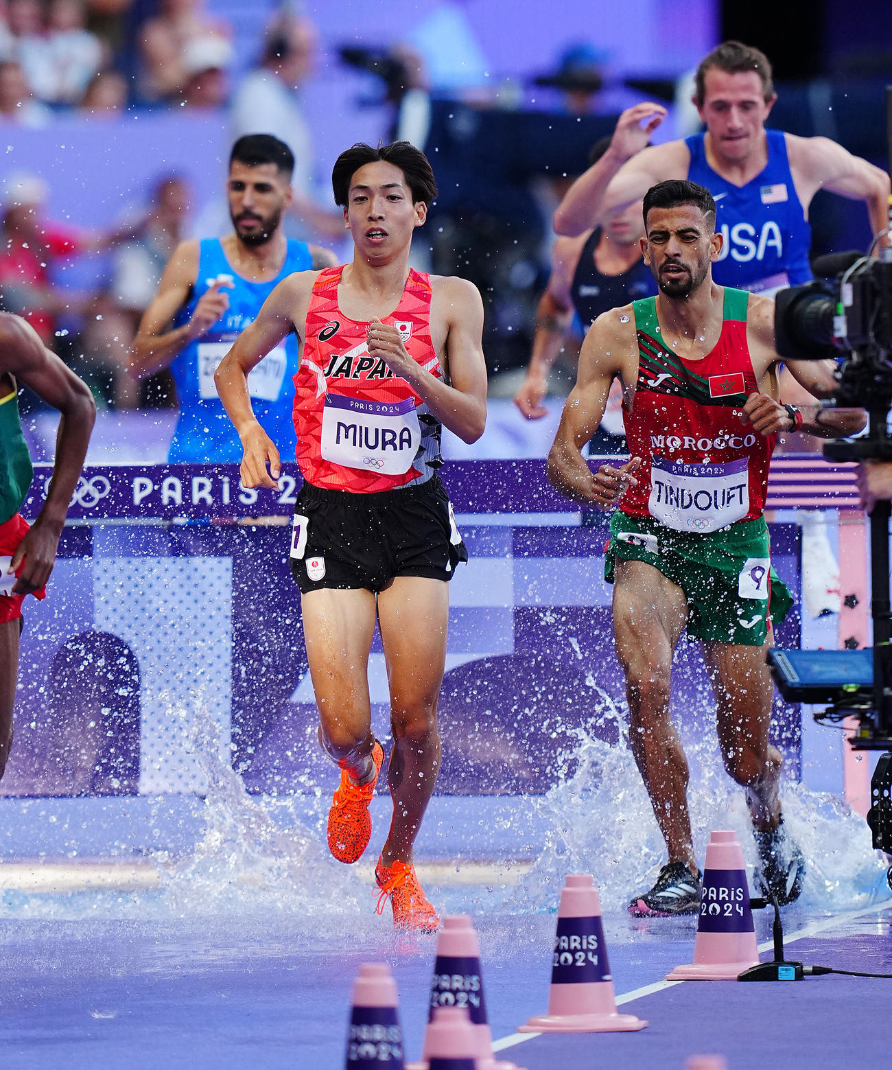 陸上男子3000メートル障害予選、力走する三浦（撮影・垰建太）