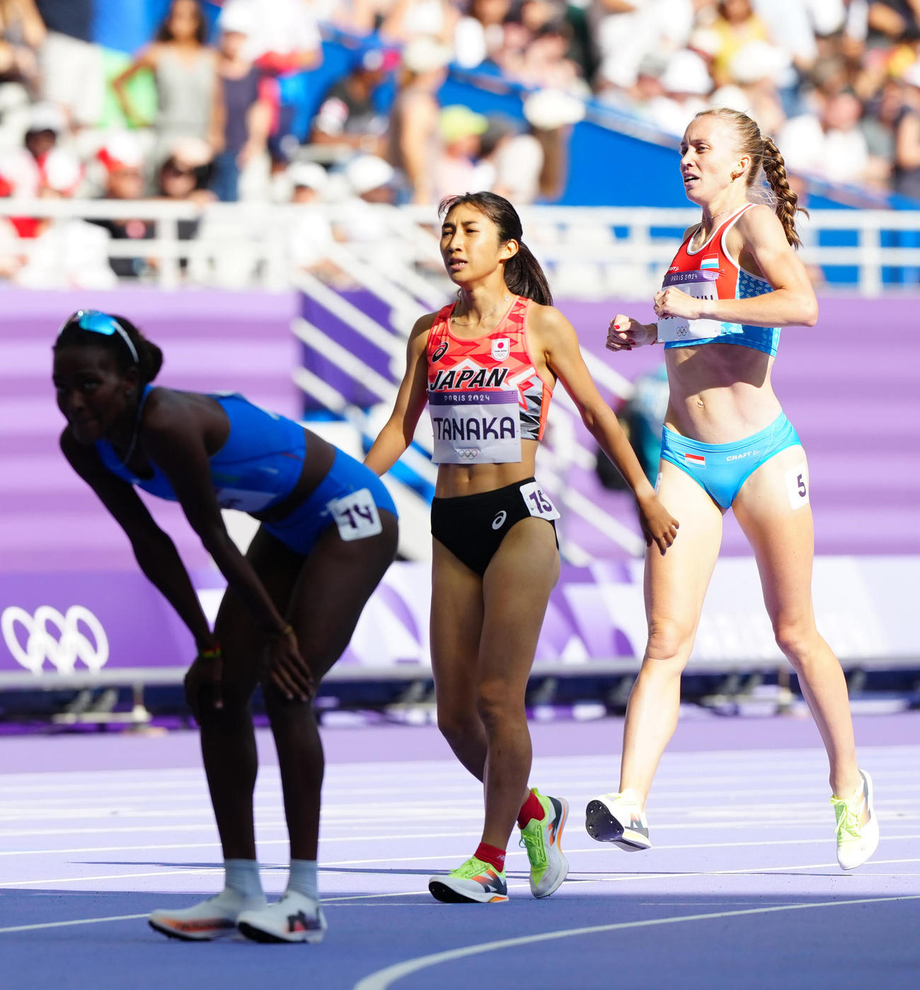 陸上の女子1500メートル予選1組で11着となった田中（中央）（撮影・江口和貴）