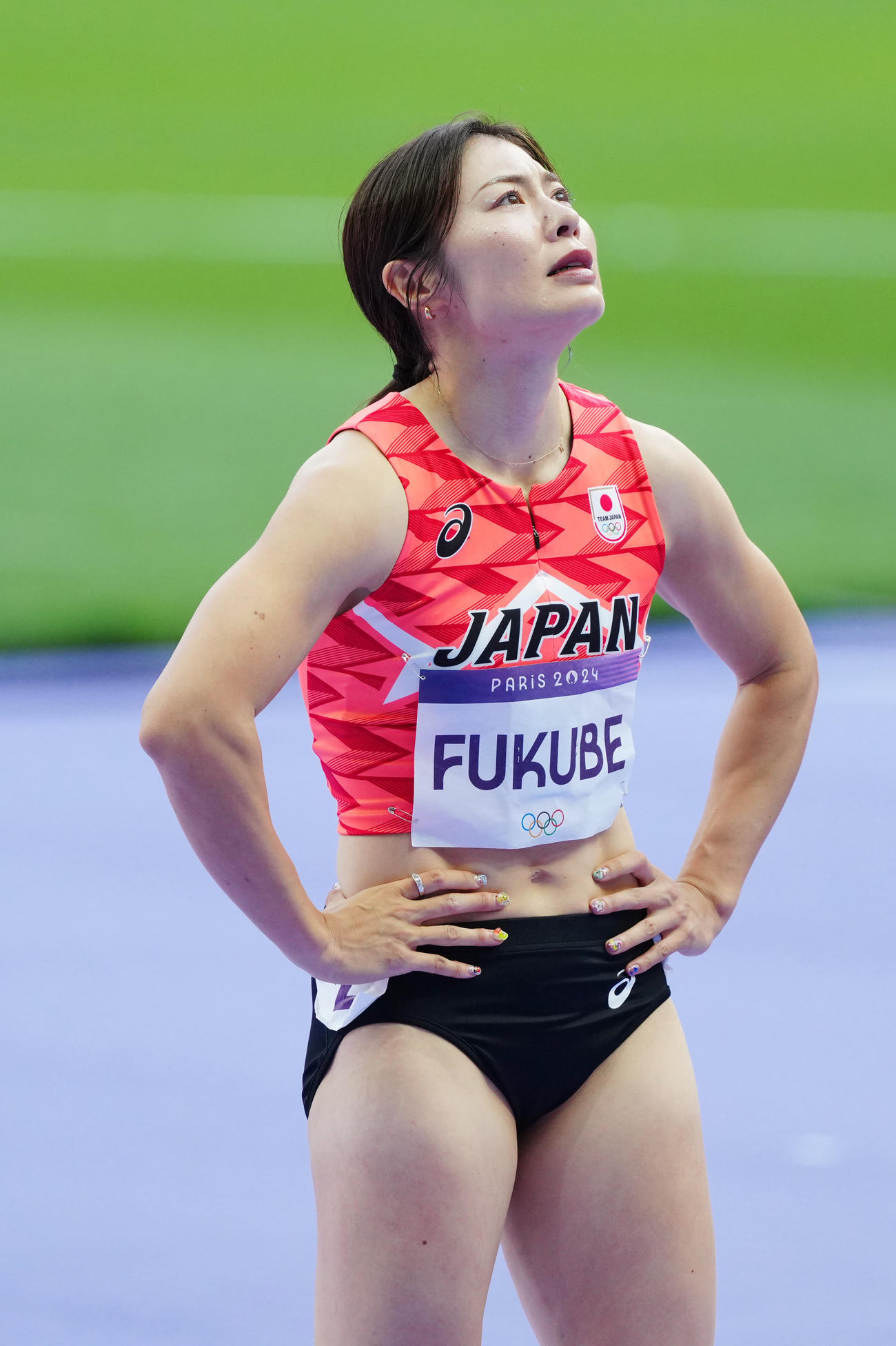 陸上の女子100メートル障害予選1組で4着となった福部（撮影・江口和貴）