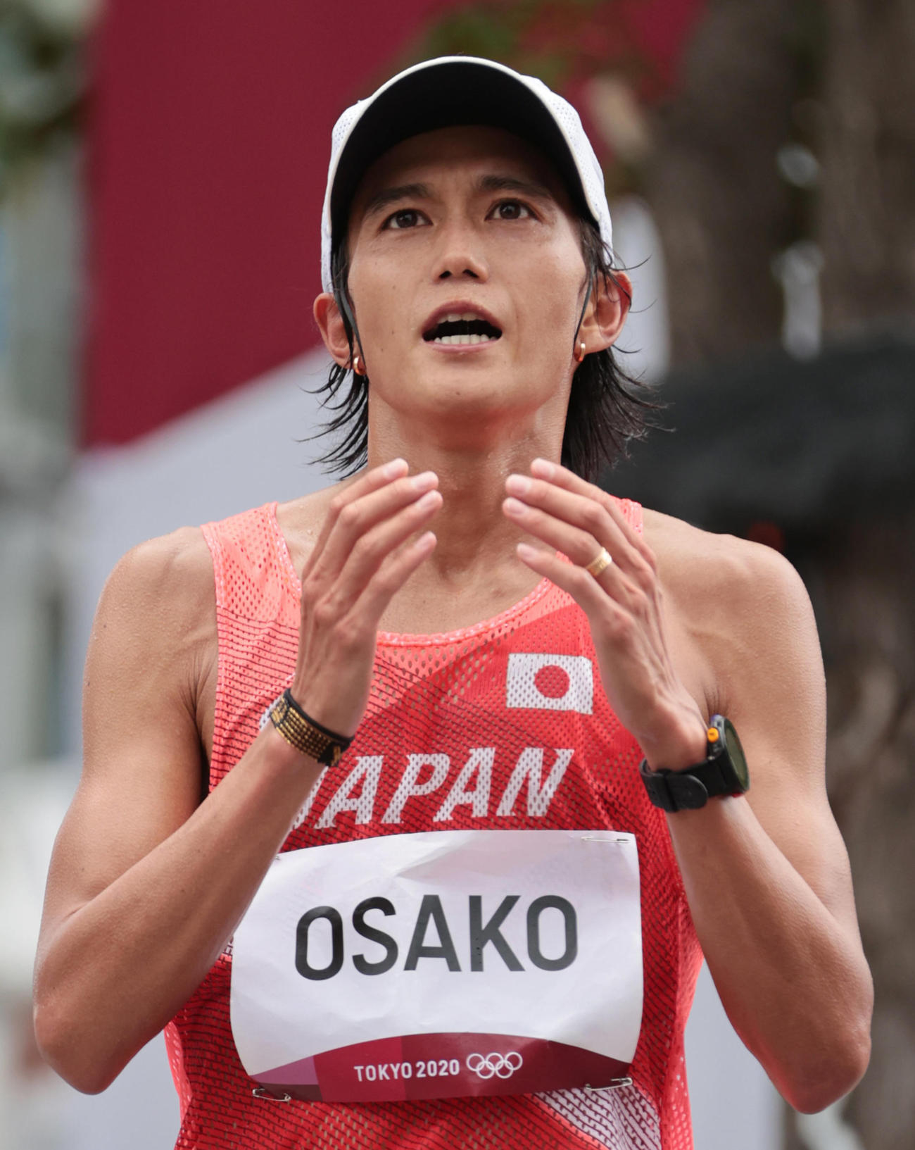 東京五輪の男子マラソンで、6位でゴールした大迫（2021年8月8日）