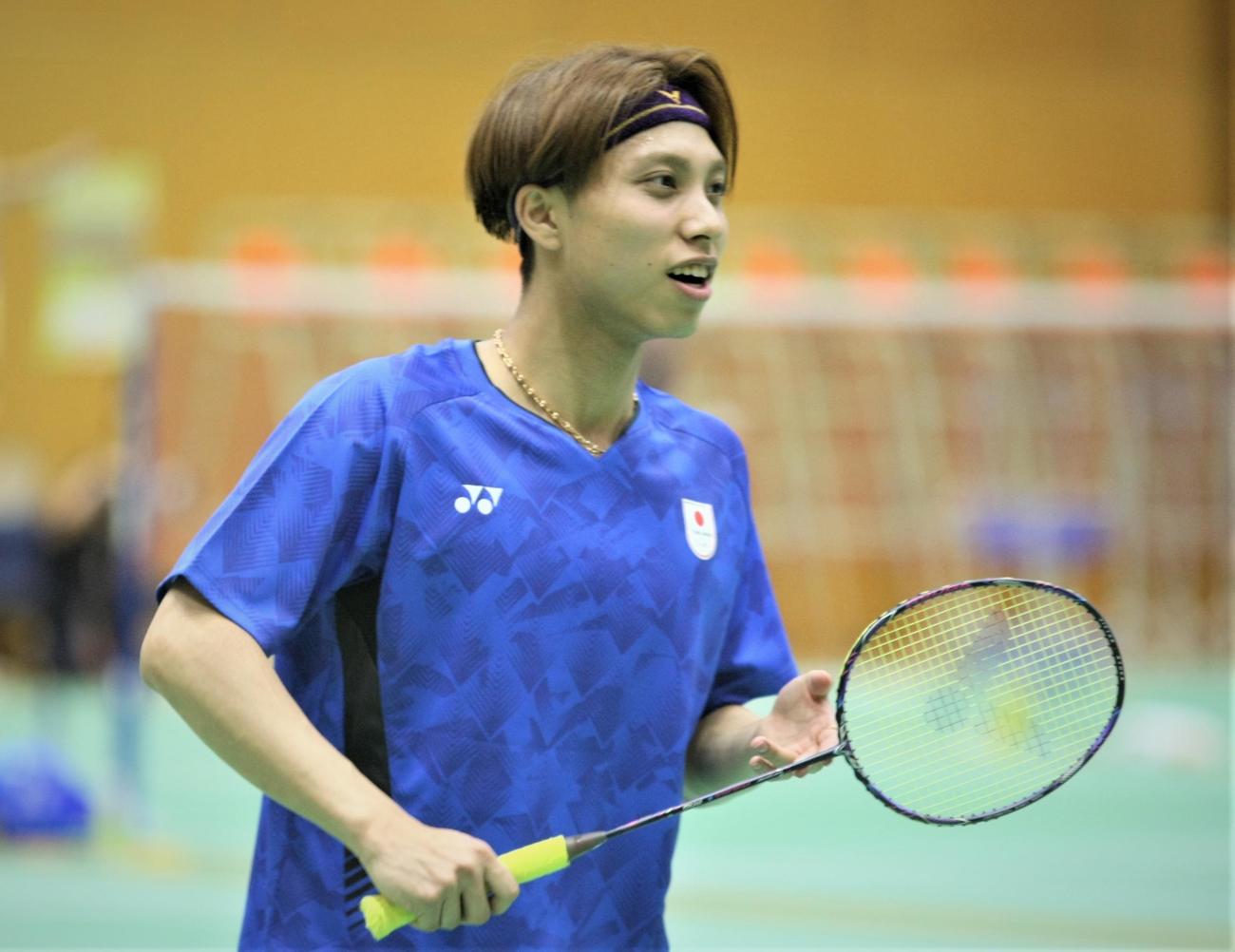 パリ五輪へ向けた強化合宿に参加した男子シングルスの奈良岡（撮影・藤塚大輔）