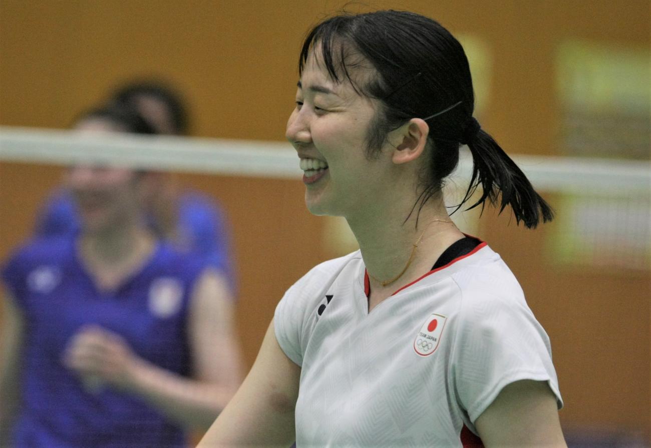 パリ五輪へ向けた強化合宿に参加した女子ダブルスの永原（撮影・藤塚大輔）