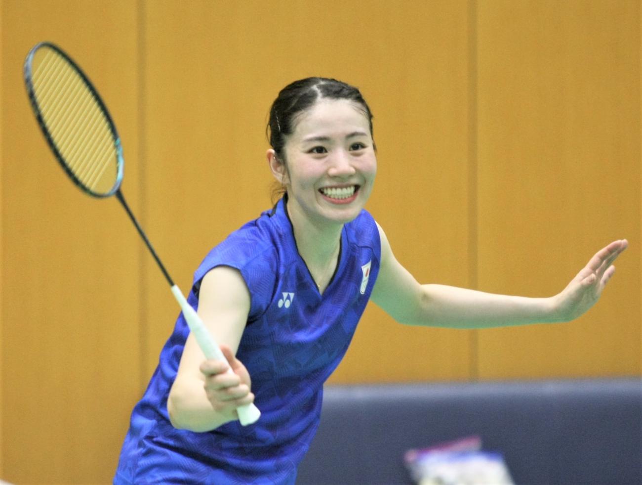 パリ五輪へ向けた強化合宿に参加した女子ダブルスの志田（撮影・藤塚大輔）