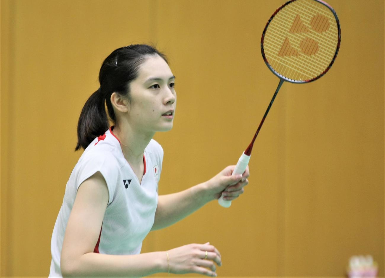 パリ五輪へ向けた強化合宿で汗を流すバドミントン女子シングルスの大堀（2024年7月12日撮影）