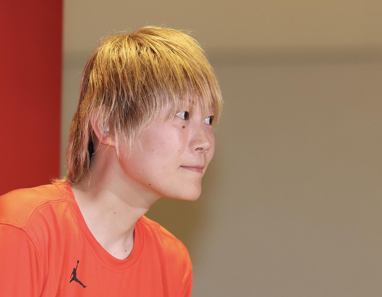 「三井不動産Presents　バスケットボールTAME JAPAN　パリ2024オリンピック壮行会」に臨む高田（撮影・河田真司）