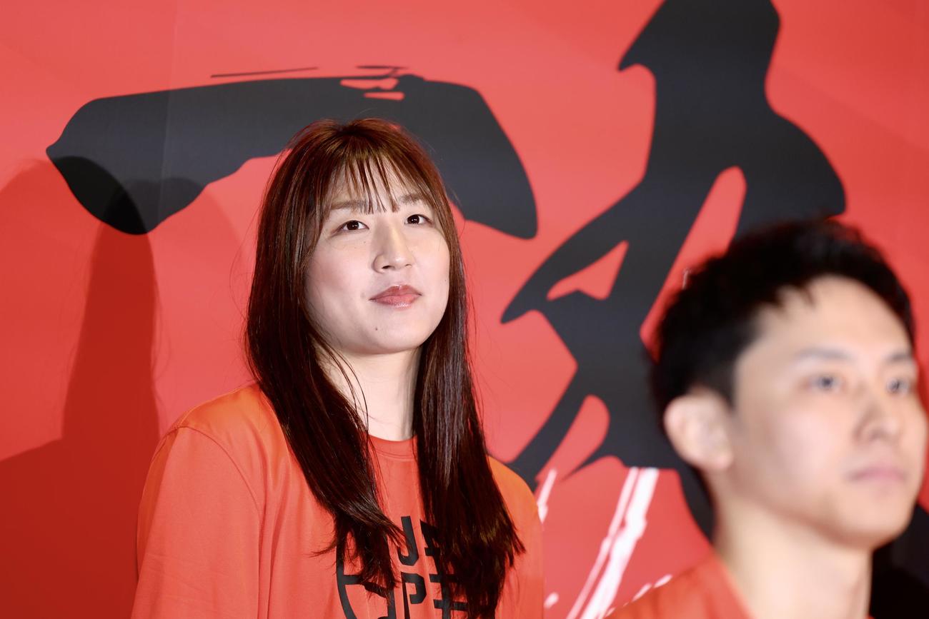 「三井不動産Presents　バスケットボールTAME JAPAN　パリ2024オリンピック壮行会」に臨む宮沢（撮影・河田真司）