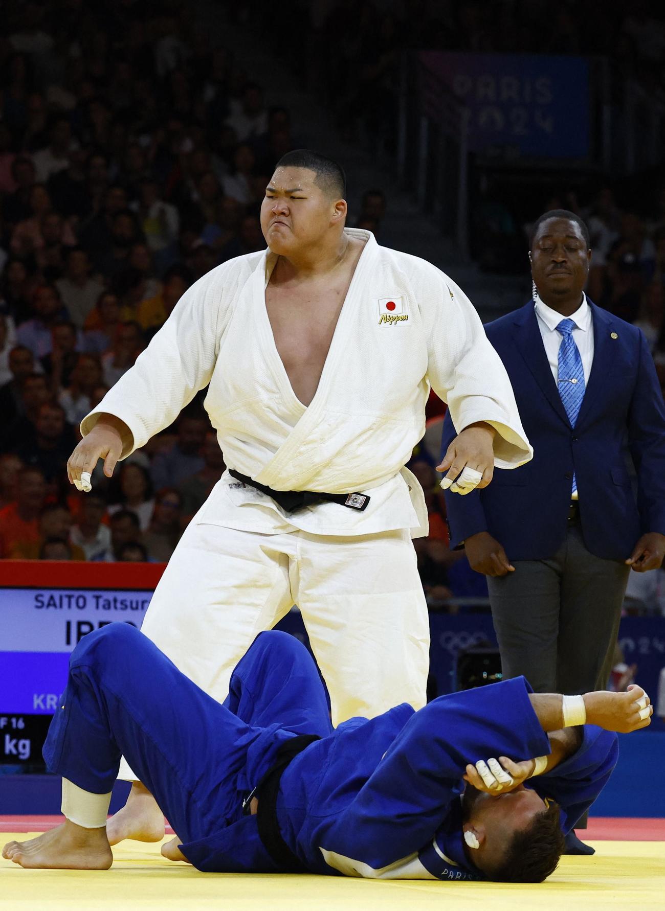 男子100キロ超級2回戦　準々決勝進出を決めた斉藤立（ロイター）