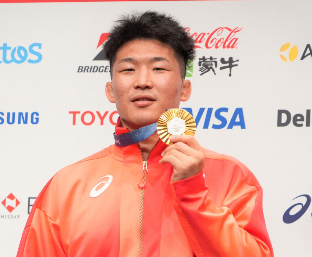 メダリスト会見に出席したレスリング男子グレコローマンスタイル77キロ級の日下尚（撮影・佐藤成）