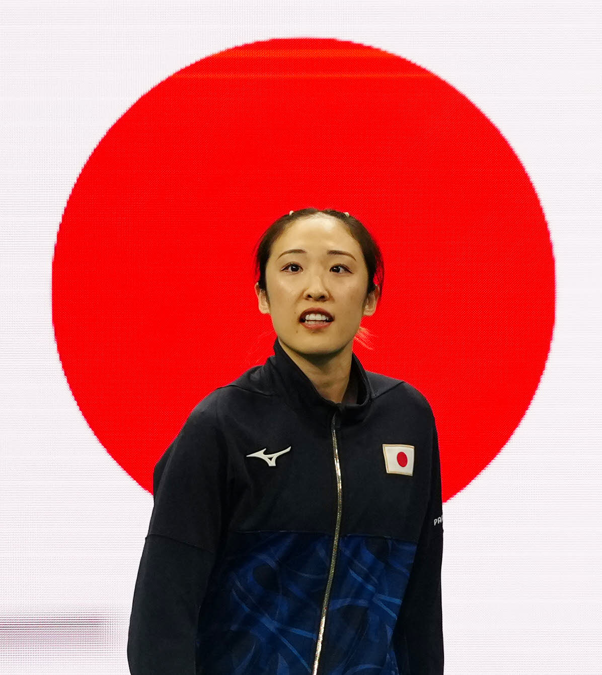 女子トランポリン決勝で入場する森（撮影・江口和貴）