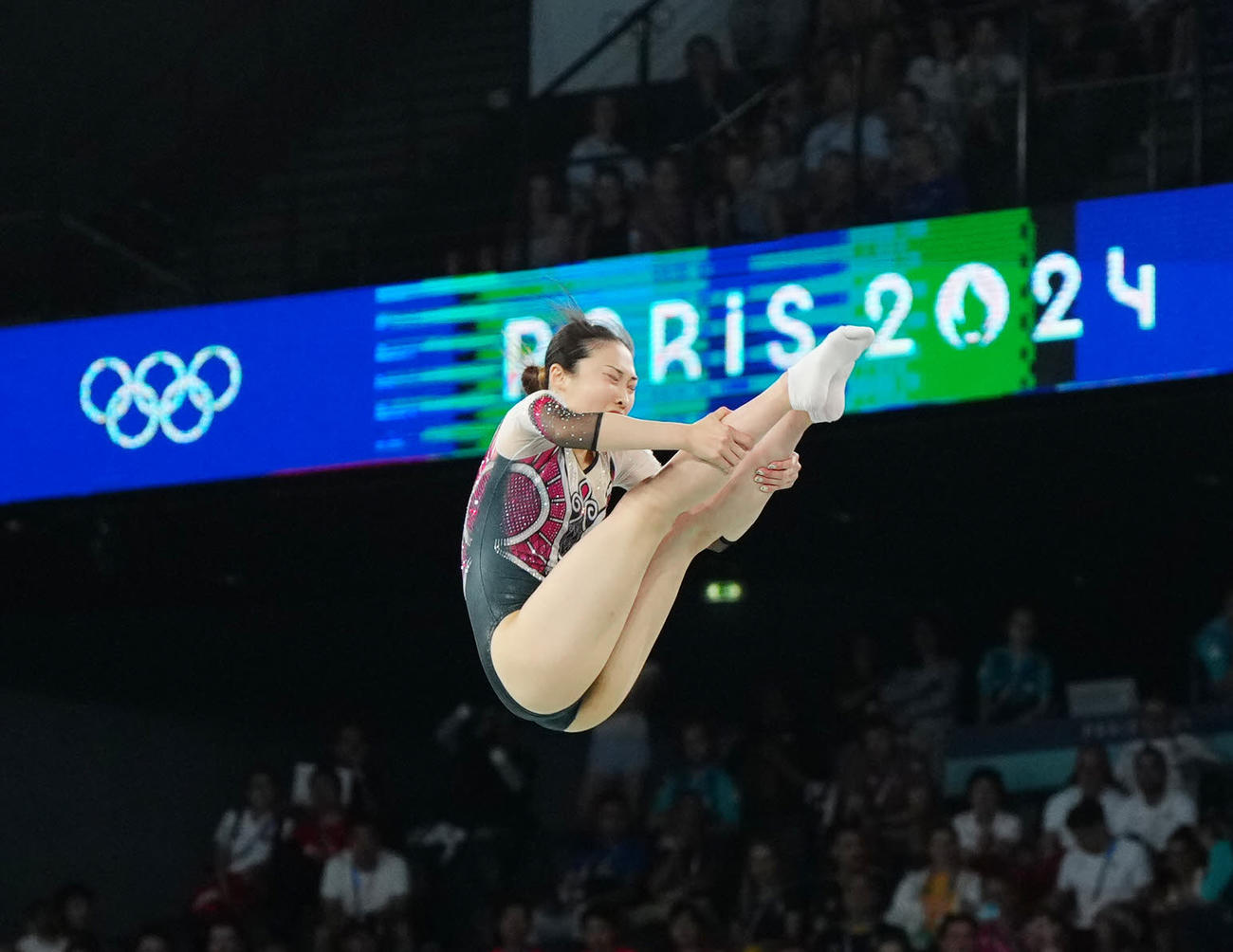 女子トランポリン決勝で試技を行う森（撮影・江口和貴）