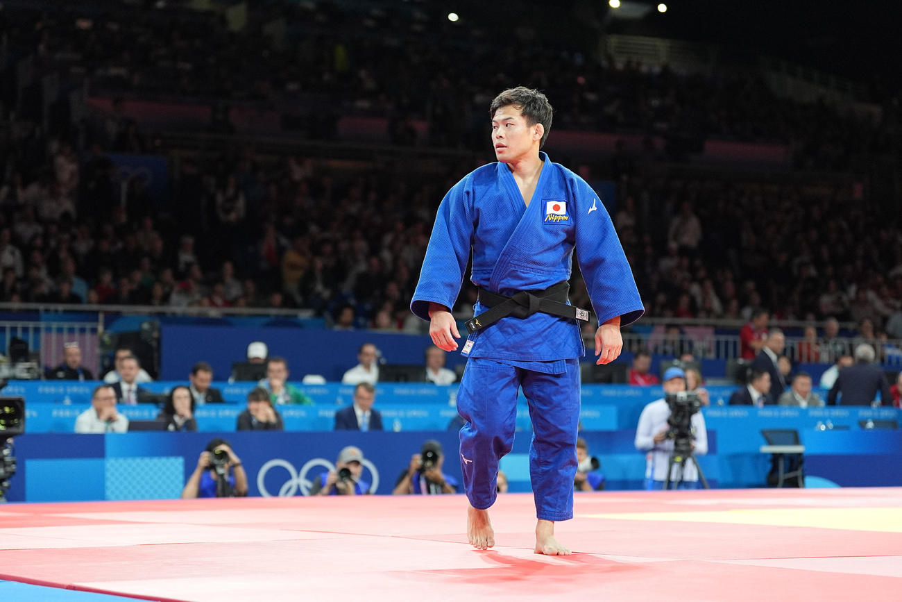 男子60キロ級準々決勝　ガリゴスに1本負けを喫し呆然とする永山（撮影・パオロ・ヌッチ）