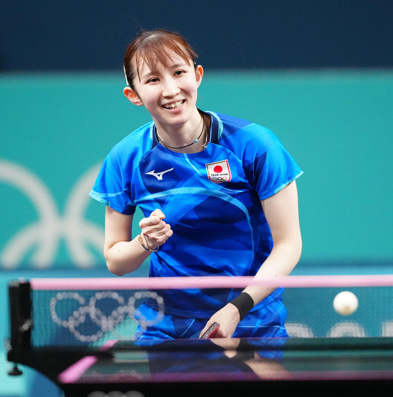 卓球女子シングルス2回戦に臨む早田ひな＝2024年7月31日