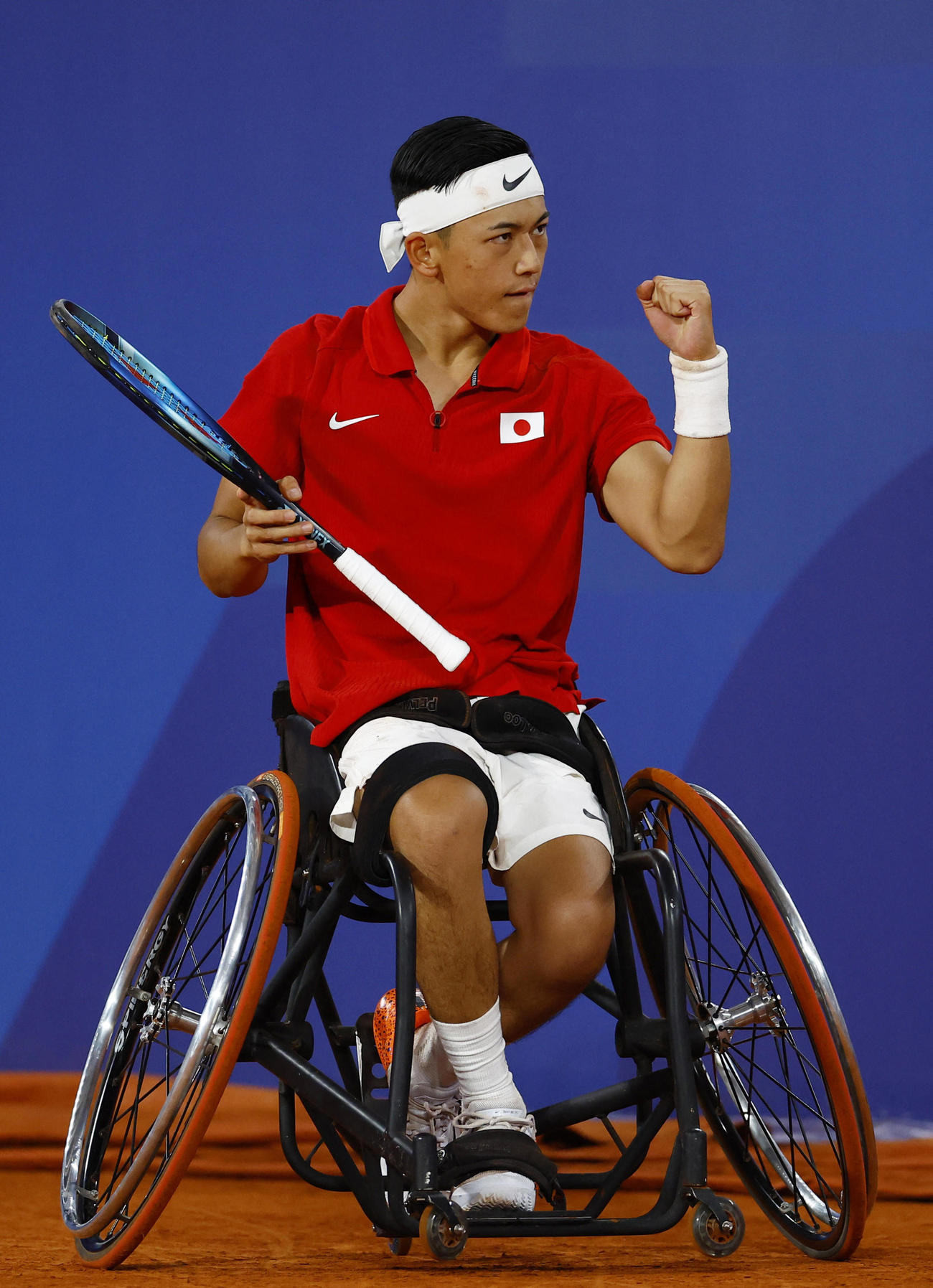 男子シングルス決勝　ポイントを奪い、ガッツポーズする小田凱人（ロイター）