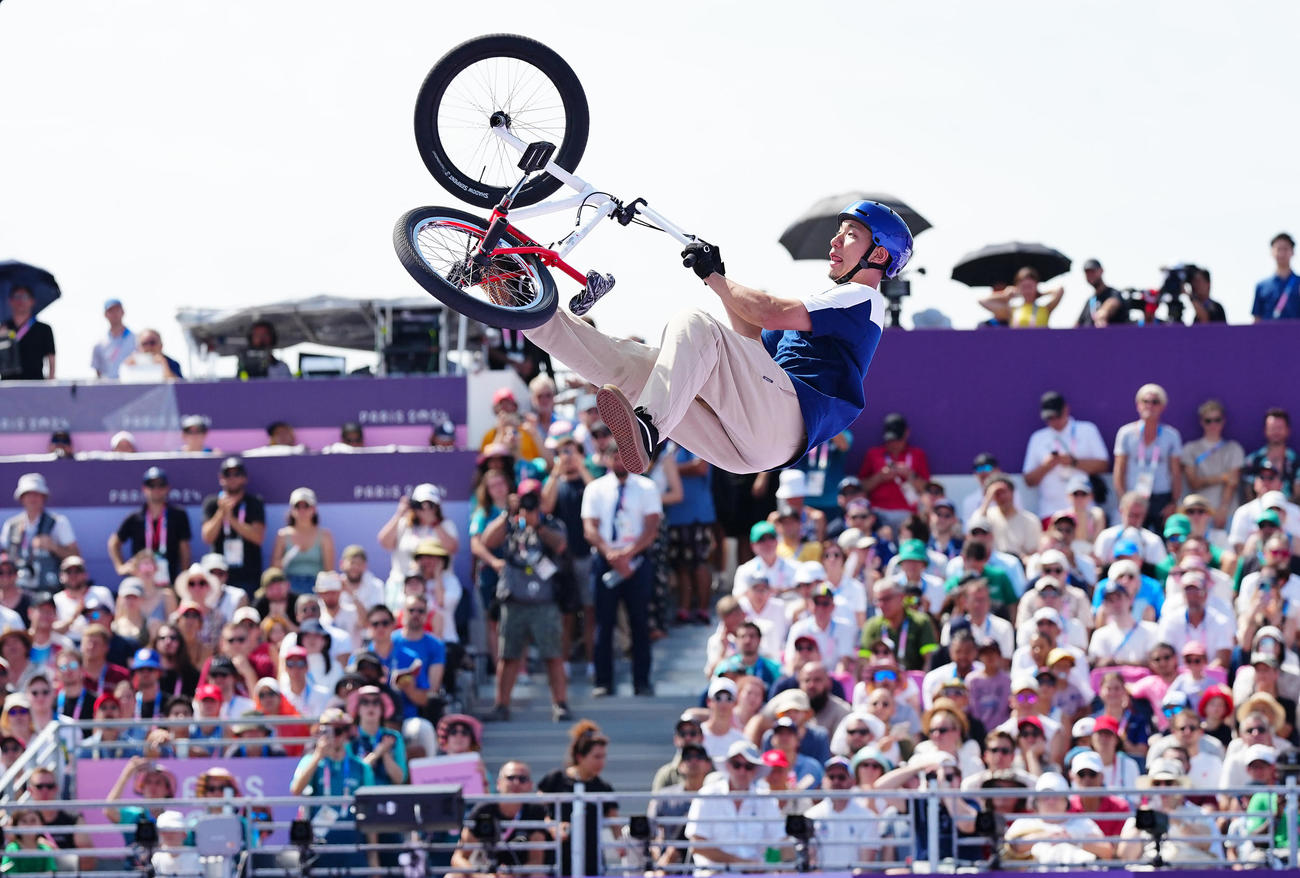 自転車BMXフリースタイル決勝、2本目に臨む中村（撮影・垰建太）