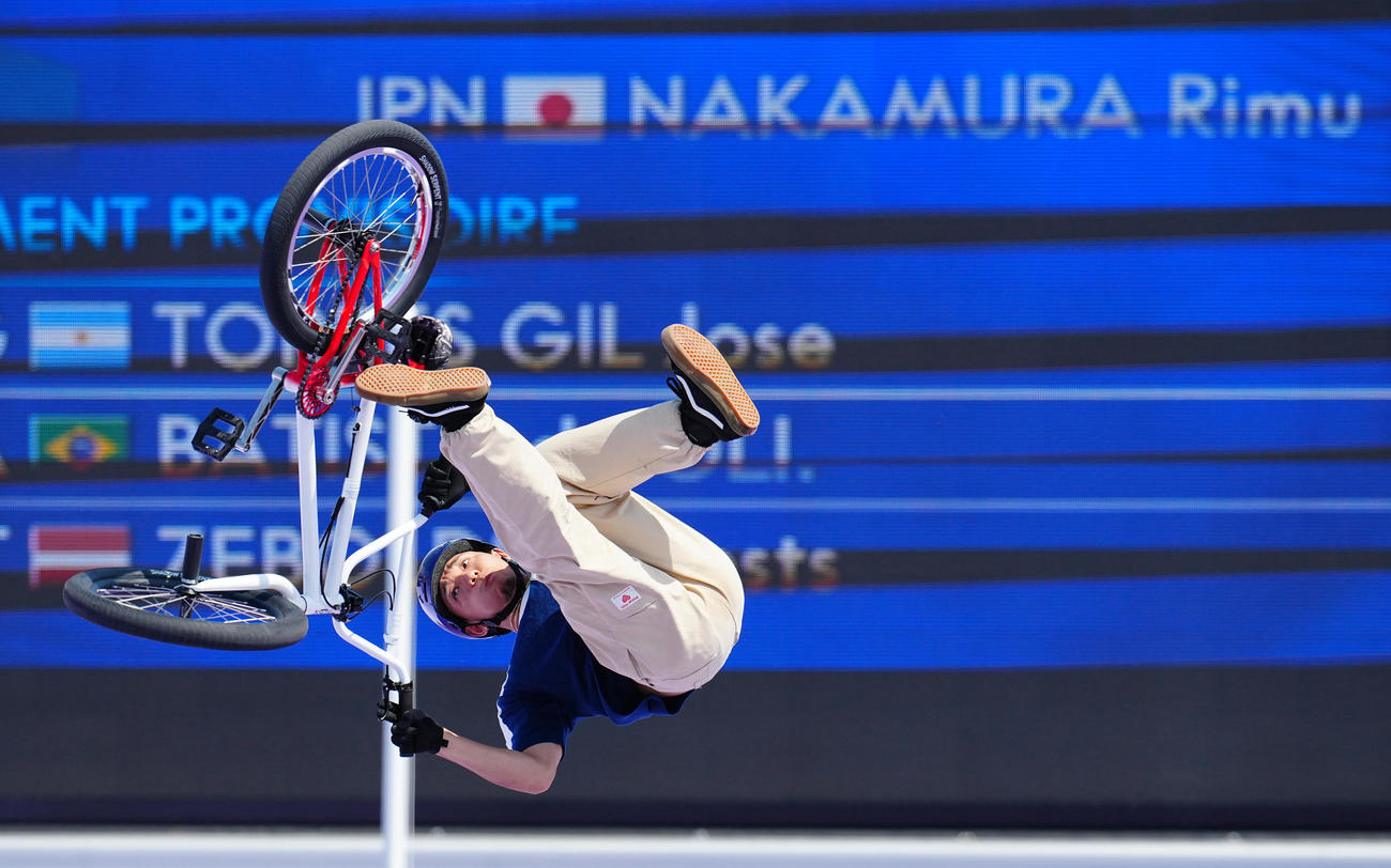 自転車BMXフリースタイル決勝、1本目に臨む中村（撮影・垰建太）